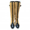 CHANEL BEIGE LEATHER BOOTS WITH BLACK PATENT LEATHER DETAILS SIZE:36